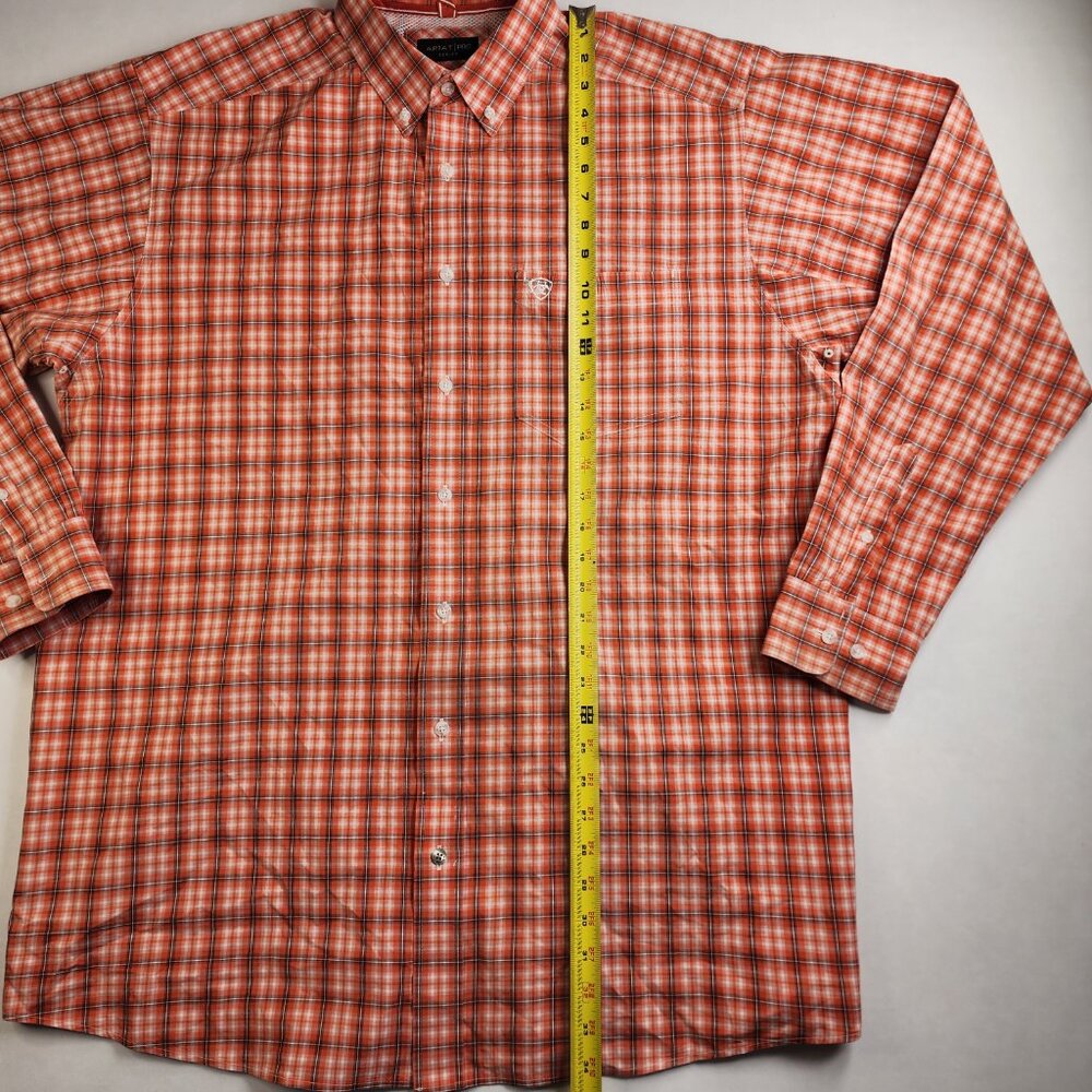Ariat Pro Series Men's XLT Tall Orange and White Plaid L/S Western Country - Picture 10 of 11